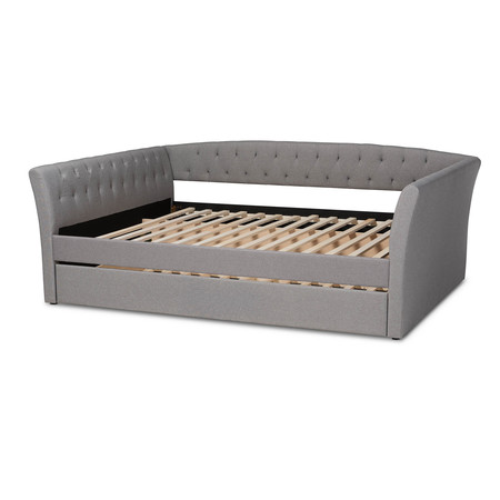 Baxton Studio Delora Light Grey Full Size Daybed with Roll-Out Trundle Bed 158-9662